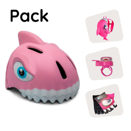 Crazy Safety Bicycle helmet Product bundle: Pink Shark Bicycle Helmet, Shark Backpack, Shark Cycling Gloves, and Shark Ring Bell for Children